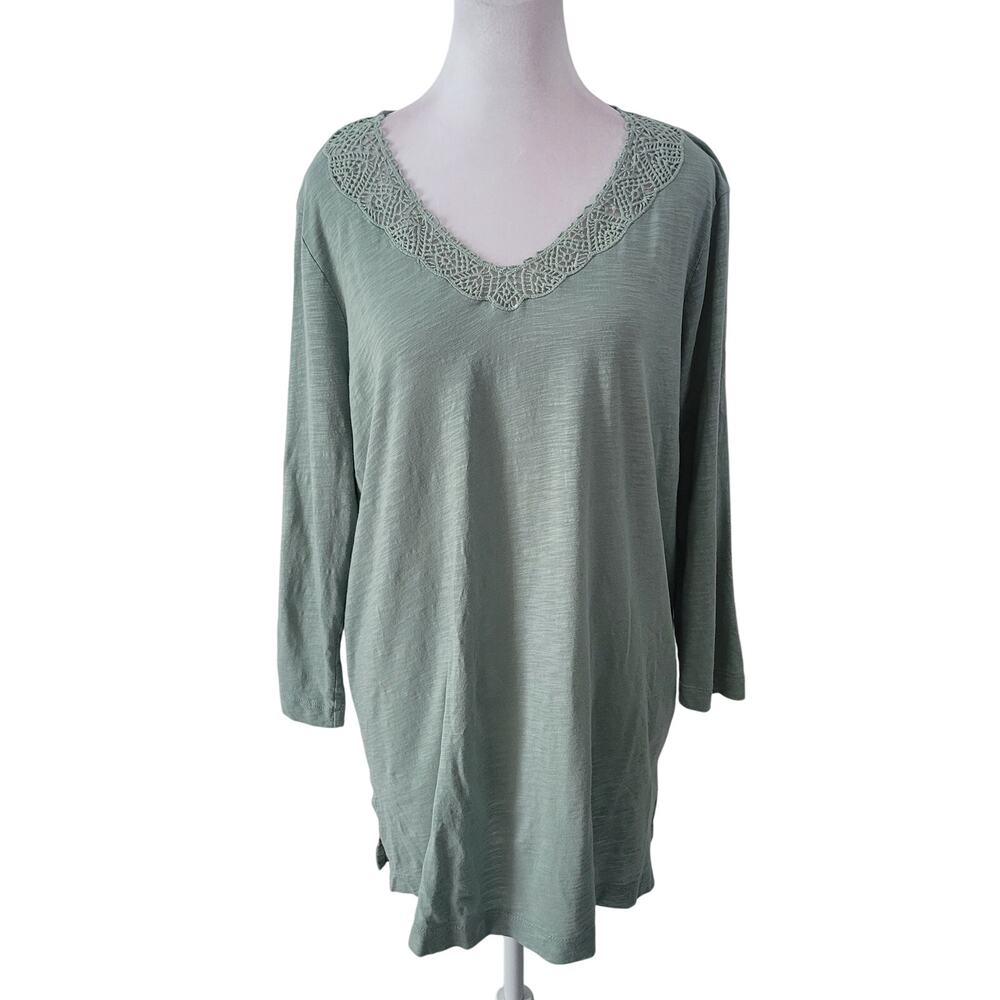 J. Jill Size‎ L Light Green Crochet Neckline Top Soft Feminine Casual